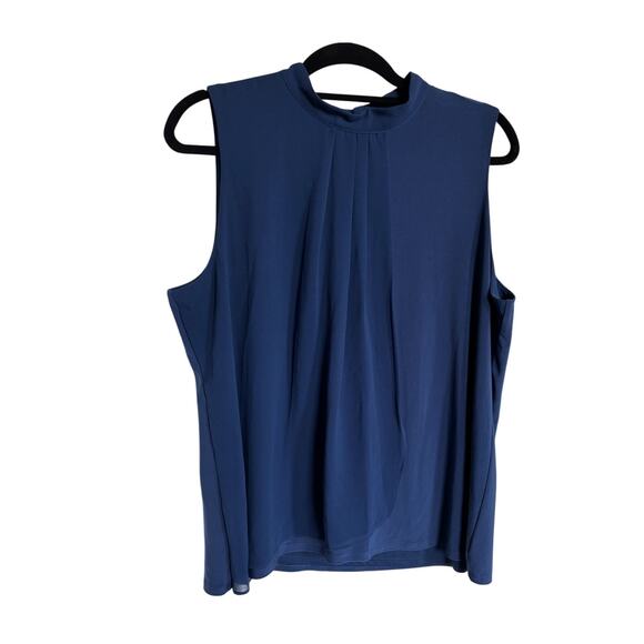 White House Black Market Blue Sleeveless Pleated Tank Shell Top XL - Picture 3 of 7